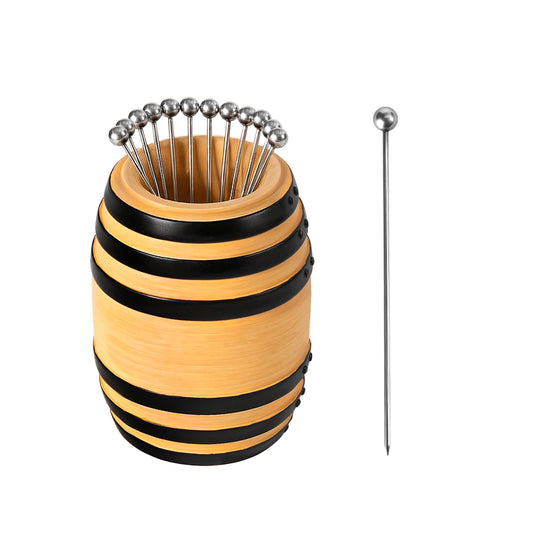 Lexenic Unique Cocktail Picks for Drinks with Barrel Style Holder Kit, Garnish Picks Bloody Mary Skewers, 304 Stainless Steel Martini Picks Metal Cocktail toothpicks for Olives Appetizer Fruit-12 Pack