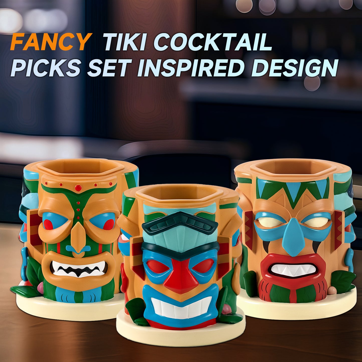 Lexenic Unique Cocktail Picks for Drinks with Tiki Style Holder, 4.3’’ Stainless Steel Cocktail Sticks Martini Picks with Fancy Holder Set for Bars,Restaurants,Sandwiches,Fruits,BBQ-12 Pack