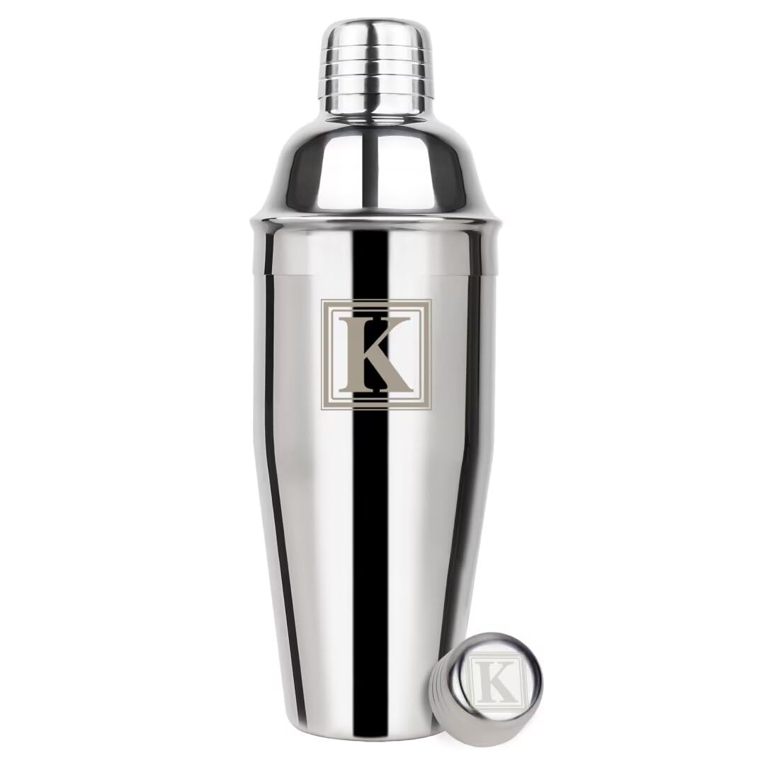 Lexenic Cocktail Shaker 24oz - Monogramm Initials Design Martini Shaker - 304 Stainless Steel Bar Shaker for Margarita,Mojito-Perfect Personalized Gift for Friend,Husband -K