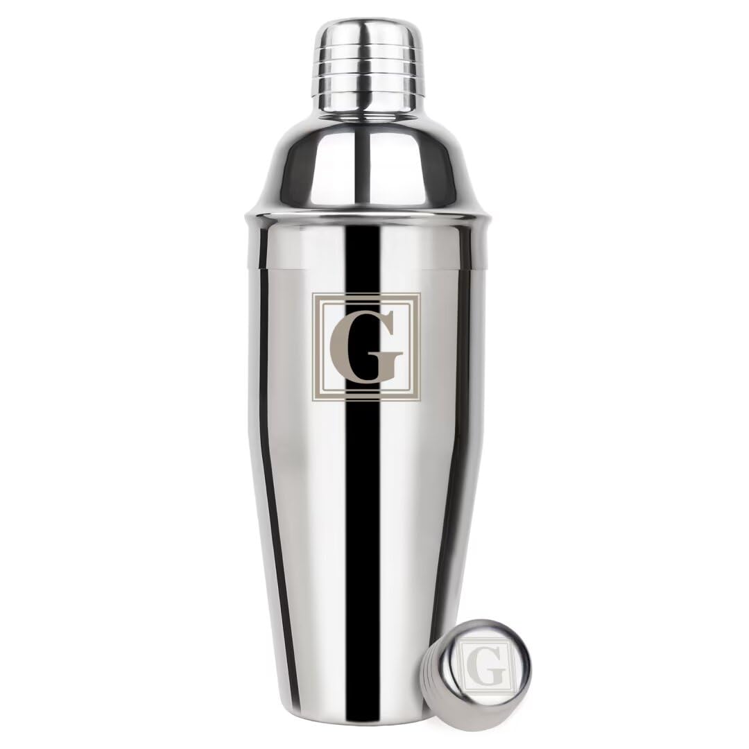 Lexenic Cocktail Shaker 24oz - Monogramm Initials Design Martini Shaker - 304 Stainless Steel Bar Shaker for Margarita,Mojito-Perfect Personalized Gift for Friend,Husband -G