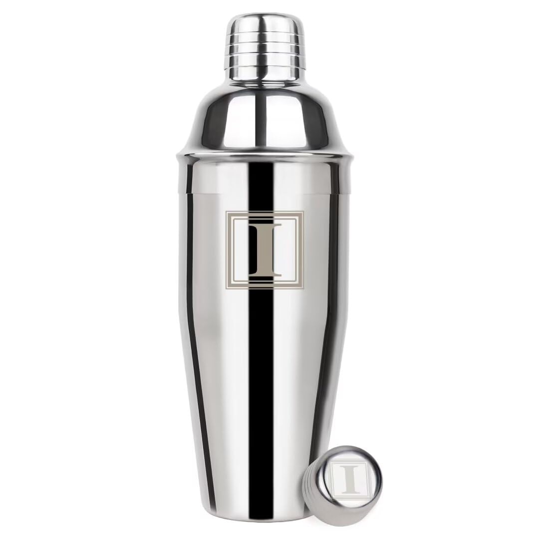 Lexenic Cocktail Shaker 24oz - Monogramm Initials Design Martini Shaker - 304 Stainless Steel Bar Shaker for Margarita,Mojito-Perfect Personalized Gift for Friend,Husband -I