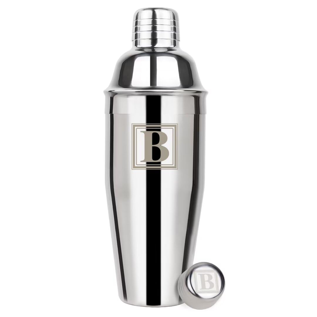 Lexenic Cocktail Shaker 24oz - Monogramm Initials Design Martini Shaker - 304 Stainless Steel Bar Shaker for Margarita,Mojito-Perfect Personalized Gift for Friend,Husband -B