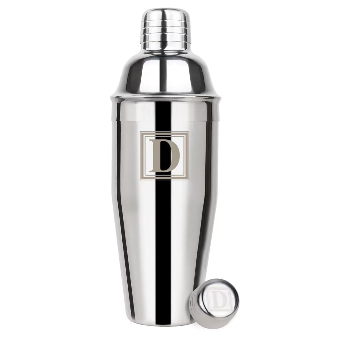 Lexenic Cocktail Shaker 24oz - Monogramm Initials Design Martini Shaker - 304 Stainless Steel Bar Shaker for Margarita,Mojito-Perfect Personalized Gift for Friend,Husband -D