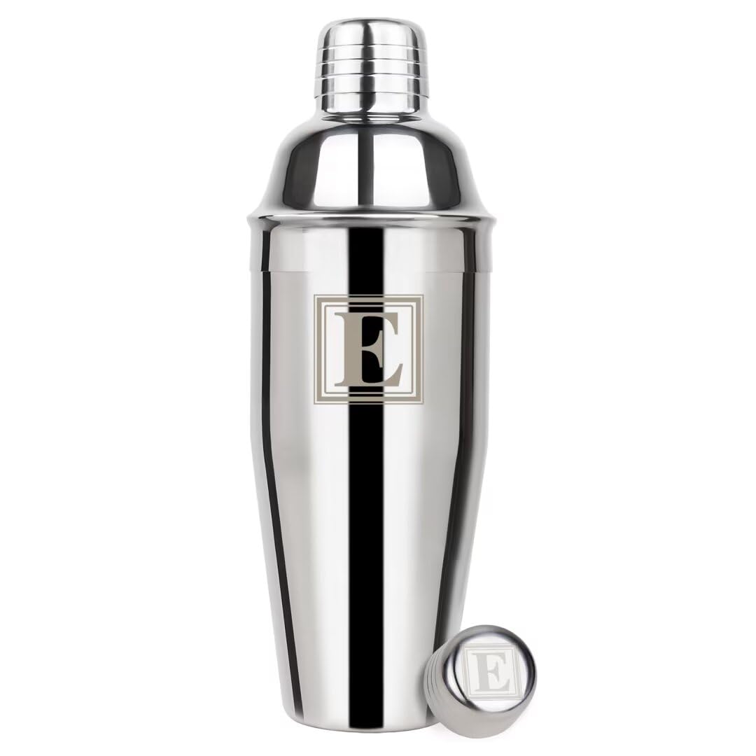 Lexenic Cocktail Shaker 24oz - Monogramm Initials Design Martini Shaker - 304 Stainless Steel Bar Shaker for Margarita,Mojito-Perfect Personalized Gift for Friend,Husband -E
