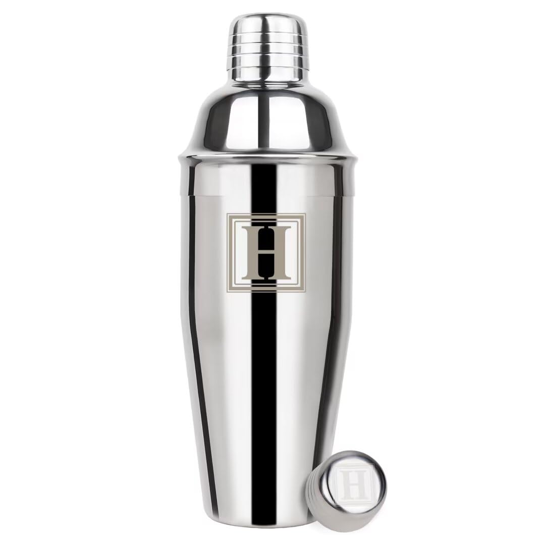 Lexenic Cocktail Shaker 24oz - Monogramm Initials Design Martini Shaker - 304 Stainless Steel Bar Shaker for Margarita,Mojito-Perfect Personalized Gift for Friend,Husband -H