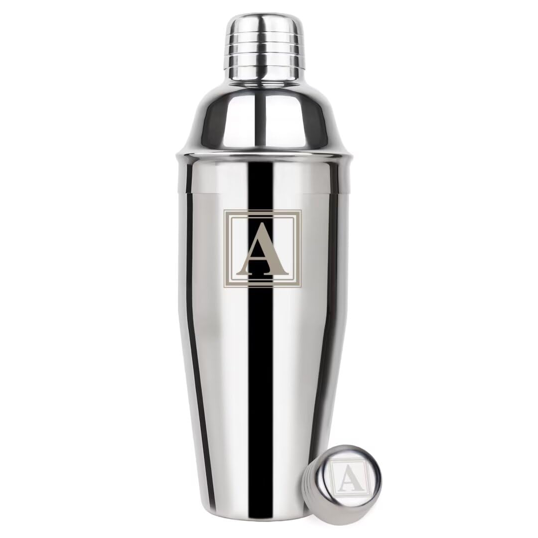 Lexenic Cocktail Shaker 24oz - Monogramm Initials Design Martini Shaker - 304 Stainless Steel Bar Shaker for Margarita,Mojito-Perfect Personalized Gift for Friend,Husband -A