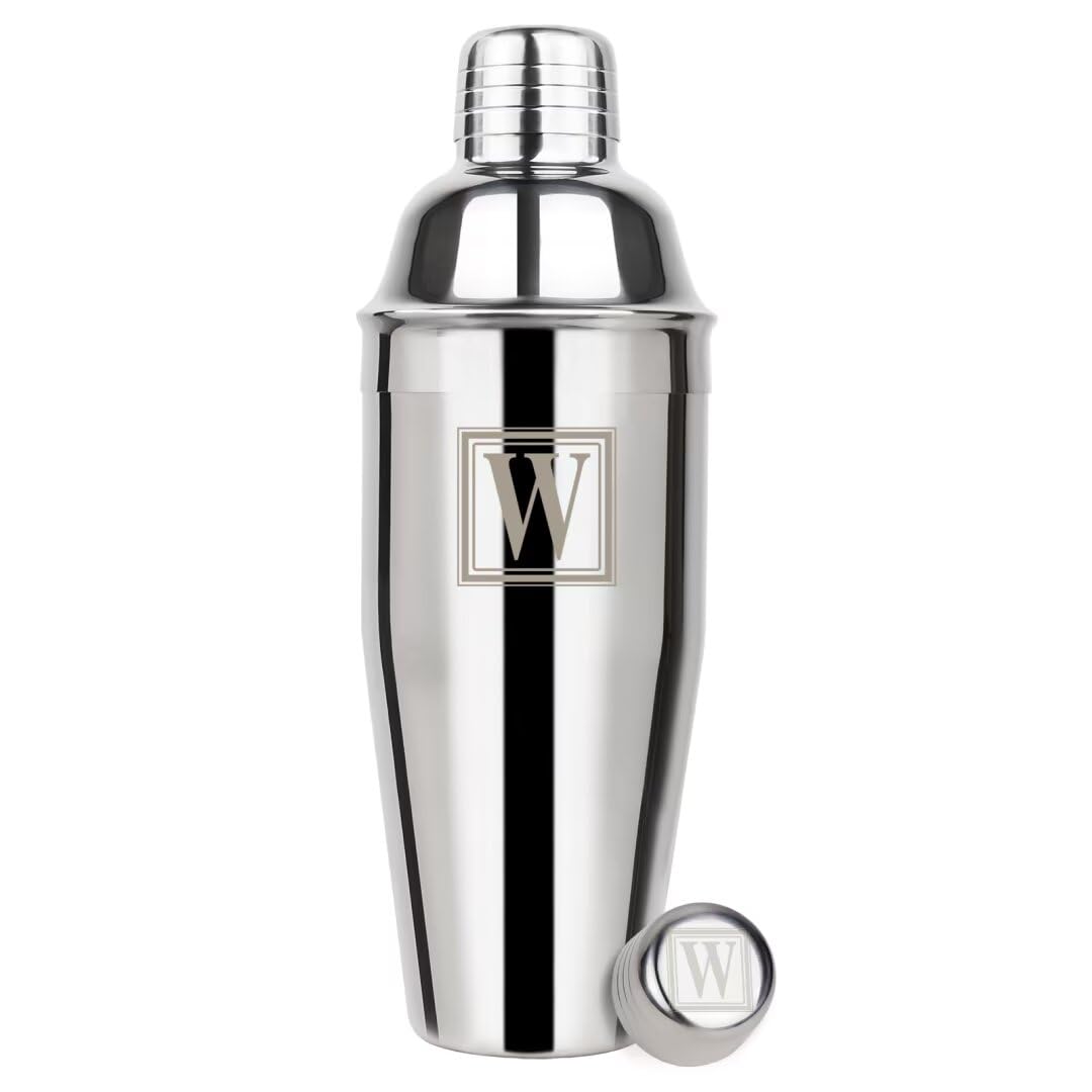 Lexenic Cocktail Shaker 24oz - Monogramm Initials Design Martini Shaker - 304 Stainless Steel Bar Shaker for Margarita,Mojito-Perfect Personalized Gift for Friend,Husband -W