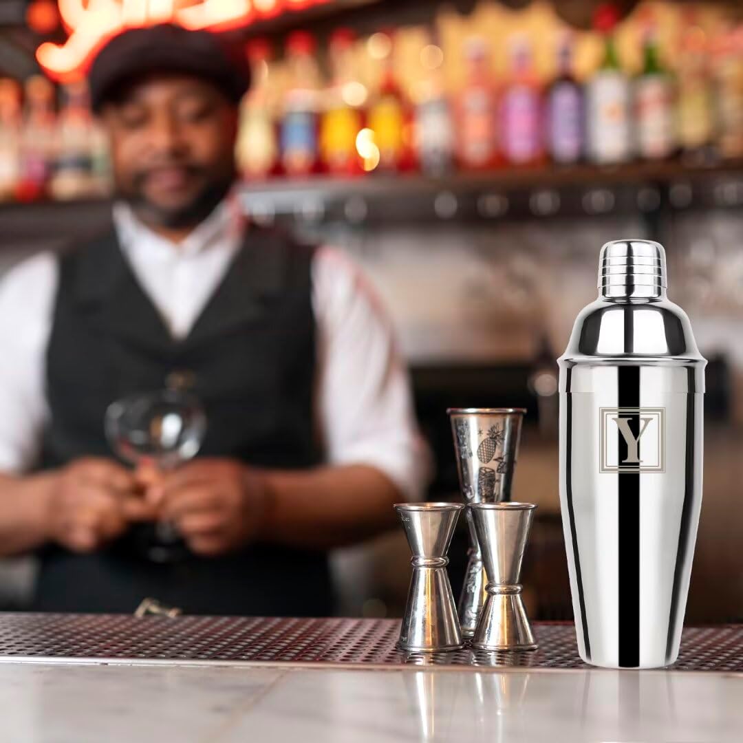 Lexenic Cocktail Shaker 24oz - Monogramm Initials Design Martini Shaker - 304 Stainless Steel Bar Shaker for Margarita,Mojito-Perfect Personalized Gift for Friend,Husband -E