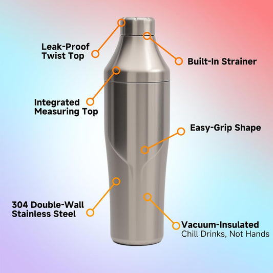 Lexenic Portable Cocktail Shaker Set,Premium Stainless Steel Vacuum Insulated Martini Shaker Kit,Bartender Kit Camping Cocktail Set for Beach,Poolside,Dinners,Parties,Weddings,Outdoor Activities