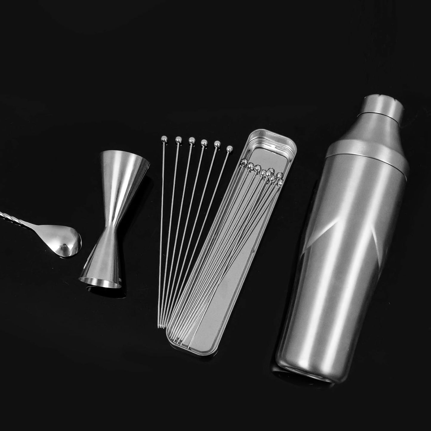 Lexenic 8" Metal Cocktail Picks 15Pack+Storage Box Kit,Premium 304 Stainless Steel Reusable Appetizer Skewers Set for Sandwiches, BBQ Snacks, Cocktails. (8 inch)