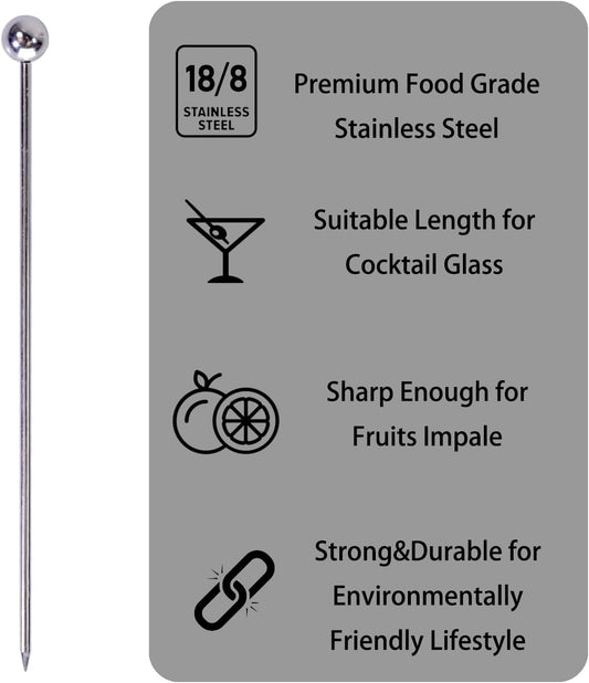 Lexenic 4.3" Metal 4 Styles Cocktail Picks 12Pack+Holder Kit,Premium 304 Stainless Steel Reusable Appetizer Skewers Set for Sandwiches, BBQ Snacks, Cocktails. (4.3 inch)