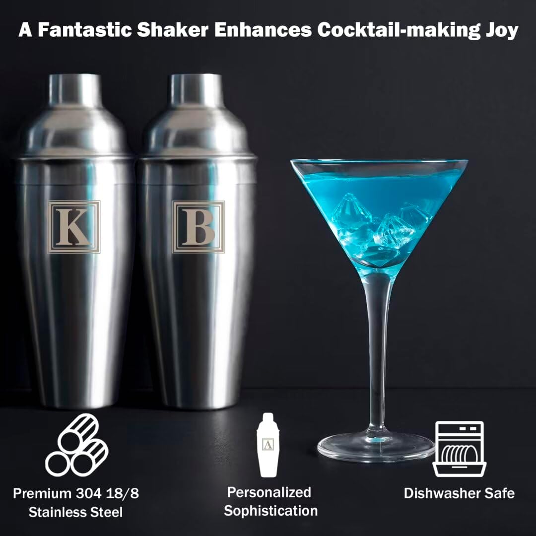 Lexenic Cocktail Shaker 24oz - Monogramm Initials Design Martini Shaker - 304 Stainless Steel Bar Shaker for Margarita,Mojito-Perfect Personalized Gift for Friend,Husband -G