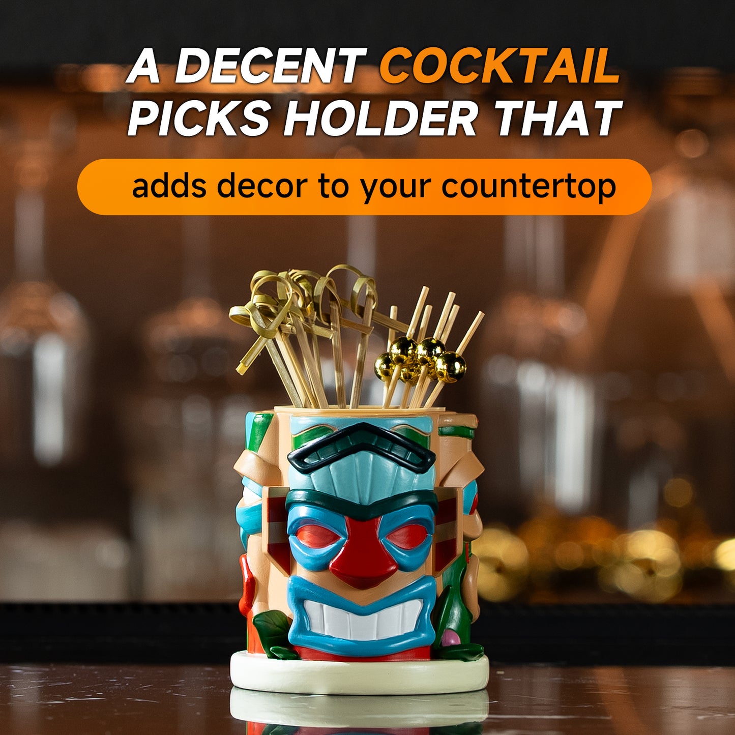 Lexenic Unique Cocktail Picks for Drinks with Tiki Style Holder, 4.3’’ Stainless Steel Cocktail Sticks Martini Picks with Fancy Holder Set for Bars,Restaurants,Sandwiches,Fruits,BBQ-12 Pack
