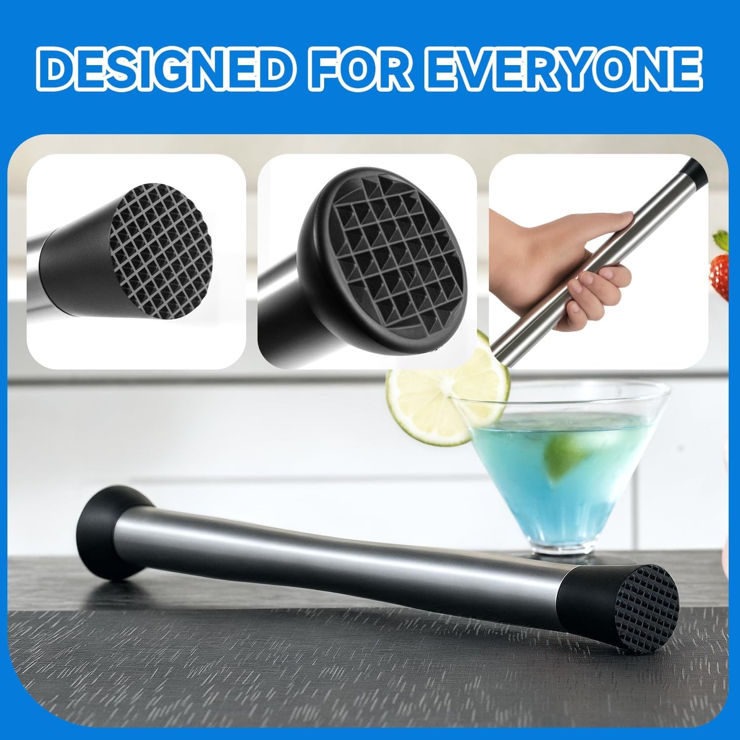 Click to see full view      2+  VIDEO Lexenic Dual-End Heads Cocktail Muddler – Stainless Steel 32cm/12.6 Inch Bar Tool for Mojitos, Old Fashioned, Margaritas & More – Durable & Easy to Clean (Gold)
