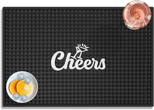 Lexenic Cheers Bar Mat for Home Bar, Retro Quick-Drying Water-Draining Rubber Mat for Kitchen Bar Countertops, Personalized Custom Cocktail Coffee Bar Mat Spill Mat