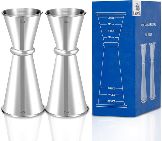 Lexenic 1oz 2oz Japanese Jigger with 7 Measurements Inside for Bartender, Premium 304 Stainless Steel Heavy-Duty Jigger, Bar Accessories for The Home Bar Set (Pack 2)