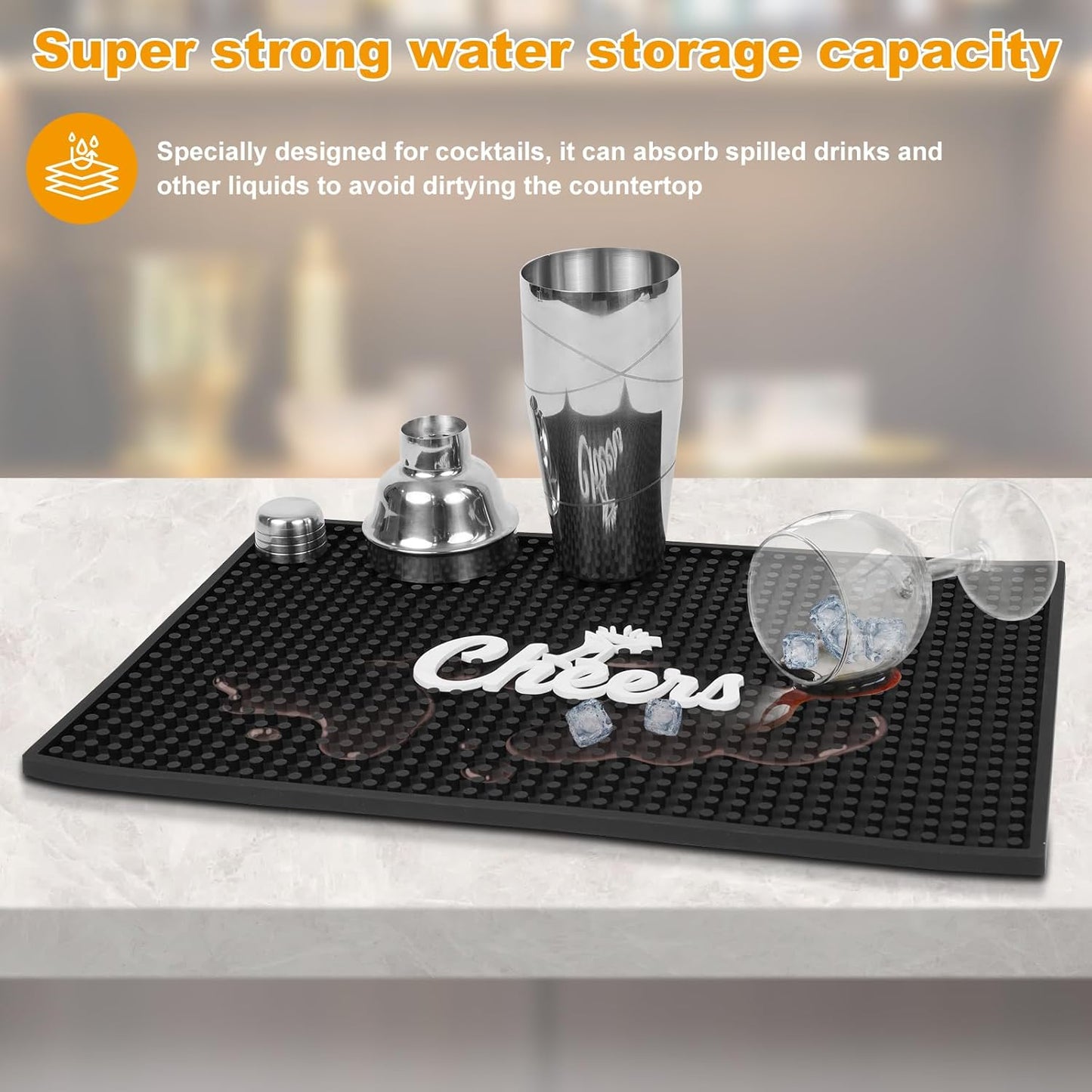 Lexenic Cheers Bar Mat for Home Bar, Retro Quick-Drying Water-Draining Rubber Mat for Kitchen Bar Countertops, Personalized Custom Cocktail Coffee Bar Mat Spill Mat