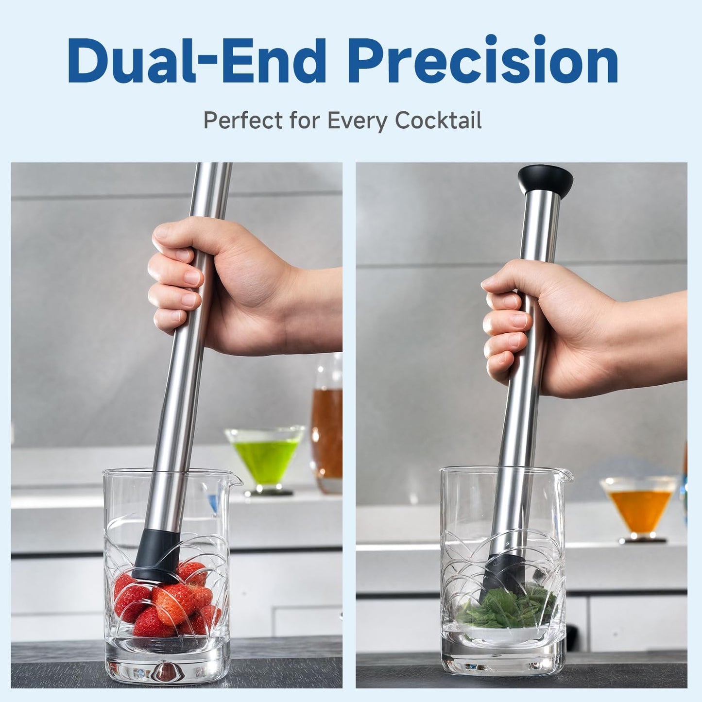 Click to see full view      2+  VIDEO Lexenic Dual-End Heads Cocktail Muddler – Stainless Steel 32cm/12.6 Inch Bar Tool for Mojitos, Old Fashioned, Margaritas & More – Durable & Easy to Clean (Gold)
