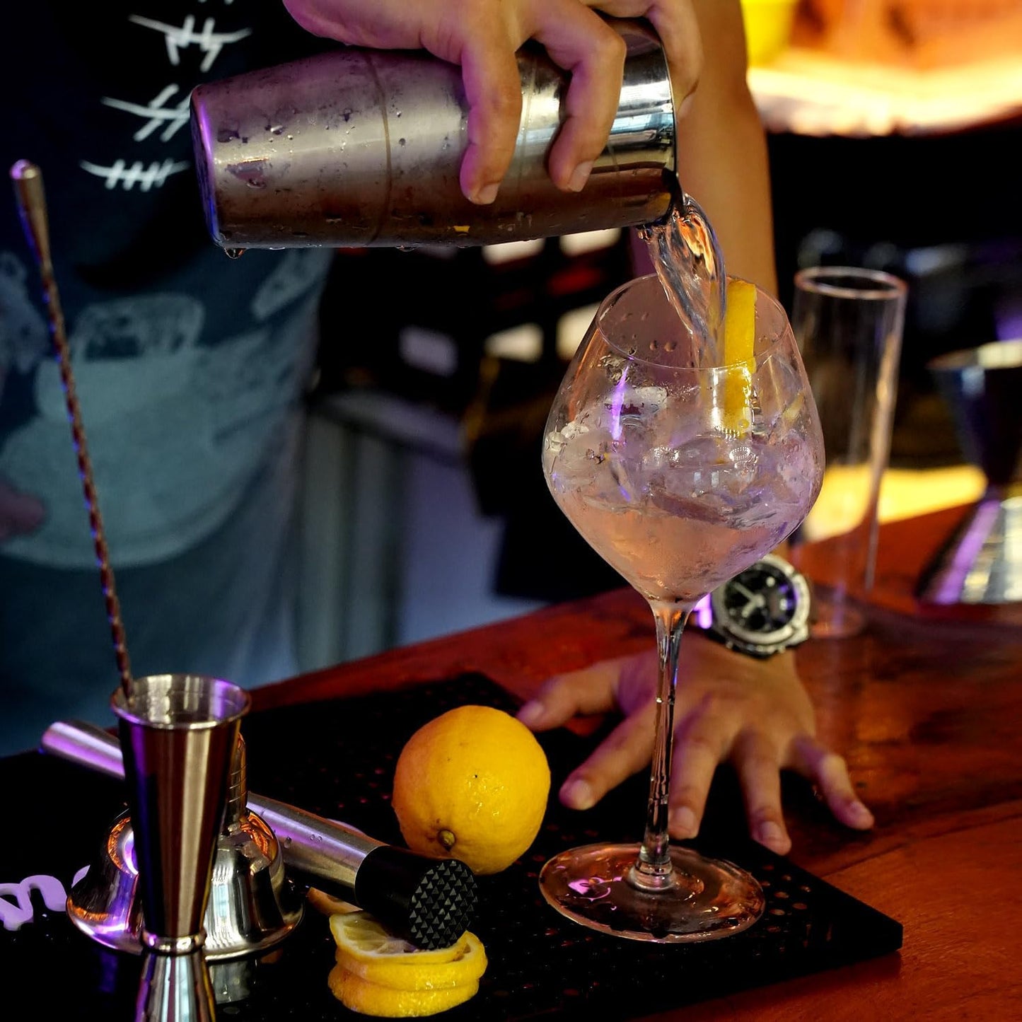 Lexenic Professional Starter Bartender Kit Cocktail Shaker Set,6 Piece - Home Bar Tool Set - Drink Mixer Kit with Accessory Tools: Bar Mat,Martini Shaker, Jigger, Strainer, Bar Spoon, Muddler