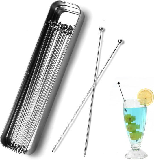 Lexenic 8" Metal Cocktail Picks 15Pack+Storage Box Kit,Premium 304 Stainless Steel Reusable Appetizer Skewers Set for Sandwiches, BBQ Snacks, Cocktails. (8 inch)