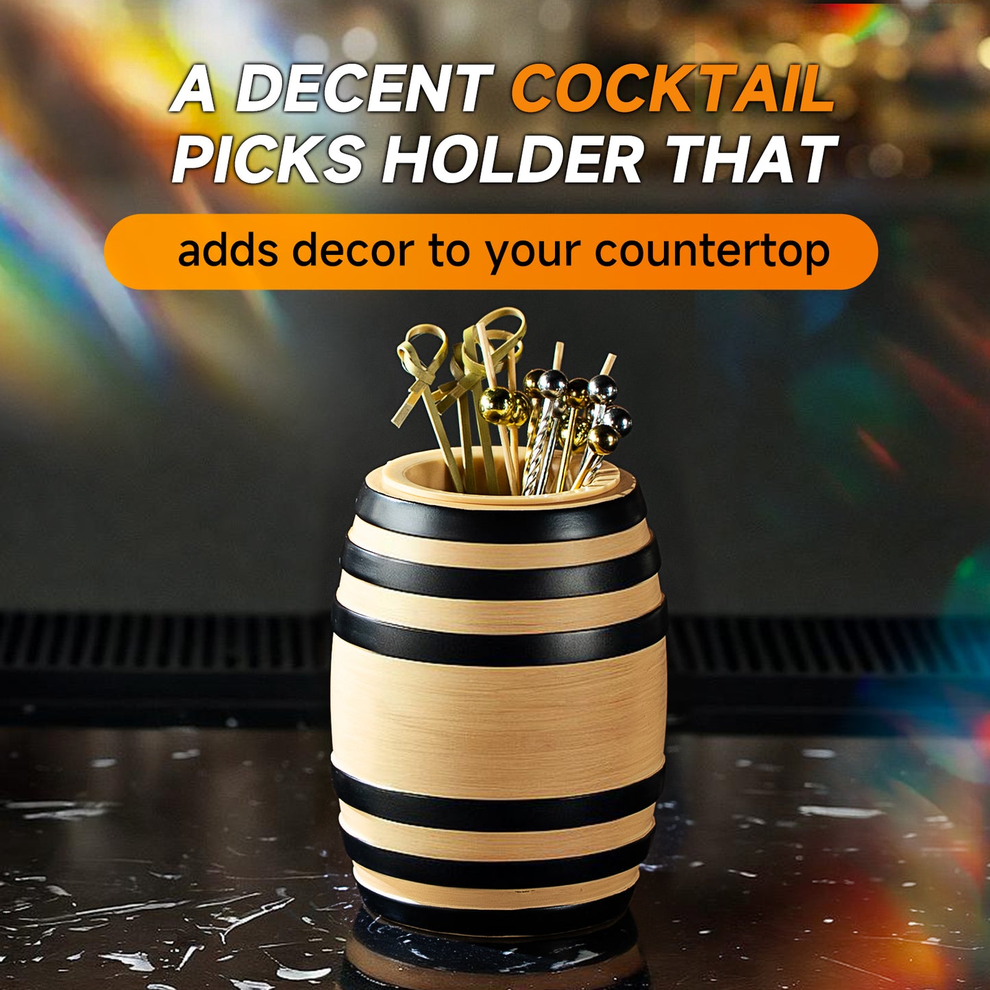 Lexenic Unique Cocktail Picks for Drinks with Barrel Style Holder Kit, Garnish Picks Bloody Mary Skewers, 304 Stainless Steel Martini Picks Metal Cocktail toothpicks for Olives Appetizer Fruit-12 Pack