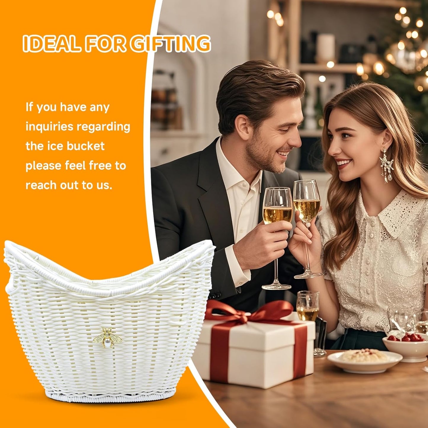 Lexenic Ice Bucket with Handle Hole, Woven and Acrylic Double Layer Basket Design, 4L Champagne Wine Ice Bucket for Cocktail Bar, Parties- Anti Frozen Hands Anti Water Leakage (Plastic-White)