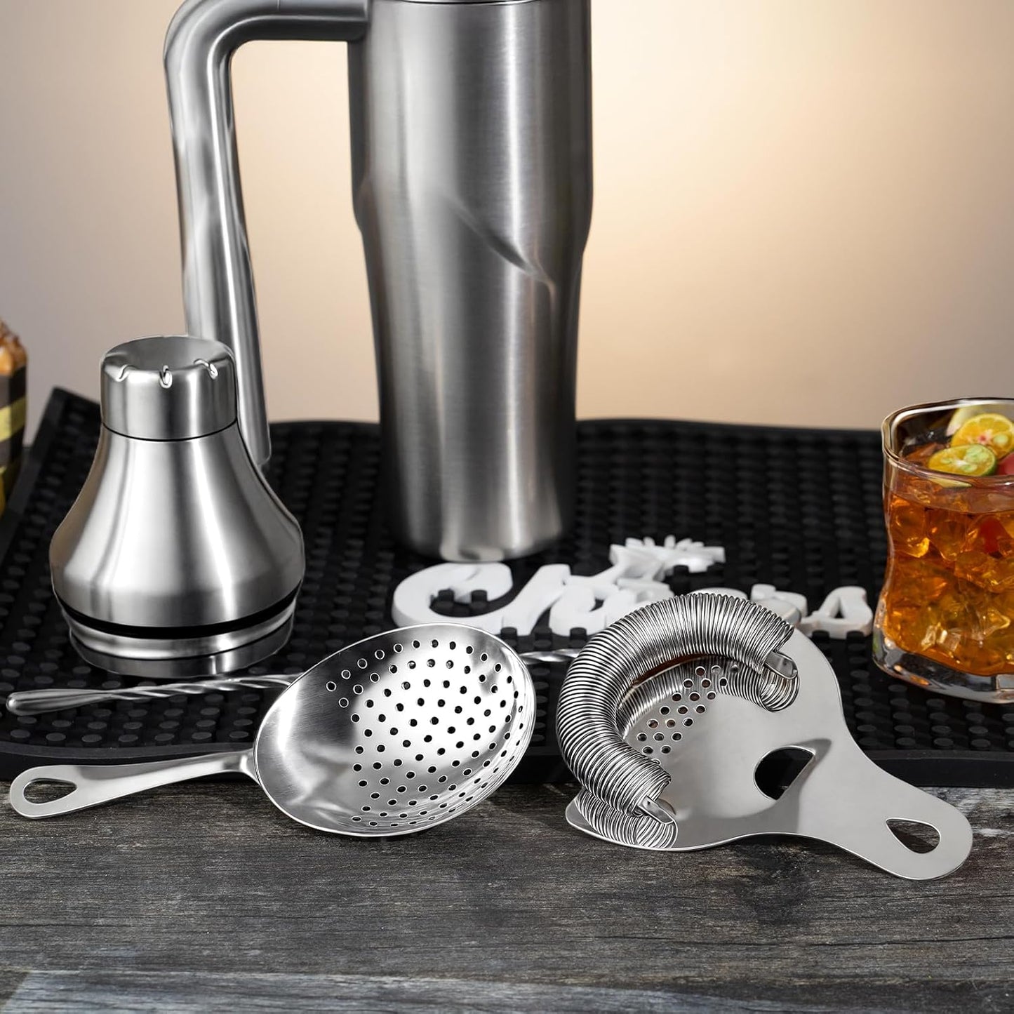 Lexenic Professional Cocktail Strainers Set :304 Stainless Steel Julep Strainer&Spring Bar Strainer Kit for Home Bar and Professional Bartenders,Mixologists (Type A)