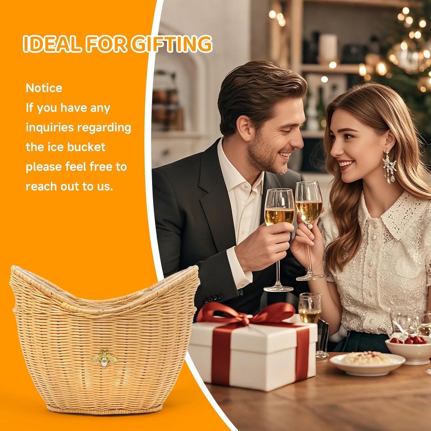 Lexenic Ice Bucket with Handle Hole, Woven and Acrylic Double Layer Basket Design, 4L Champagne Wine Ice Bucket for Cocktail Bar, Parties, Picnics- Anti Frozen Hands Anti Water Leakage (Rattan)