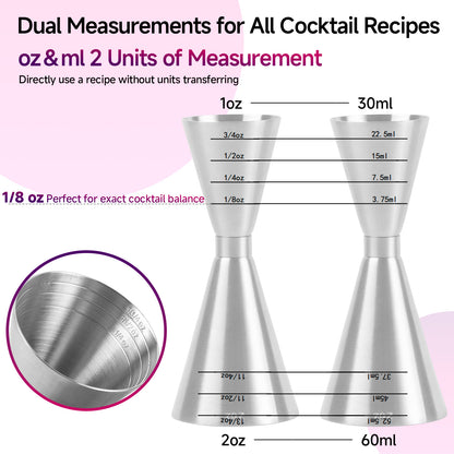 Lexenic oz/ml Dual Markings Jigger for Bartending, 304 Stainless Steel Heavy Duty Double Cocktail Jigger with 7 Measurements Inside, Professional Japanese Bar Tool for Bartender Home Bar Party