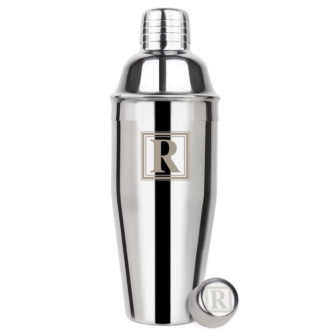Lexenic Cocktail Shaker 24oz - Monogramm Initials Design Martini Shaker - 304 Stainless Steel Bar Shaker for Margarita,Mojito-Perfect Personalized Gift for Friend,Husband -R