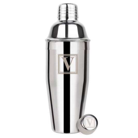 Lexenic Cocktail Shaker 24oz - Monogramm Initials Design Martini Shaker - 304 Stainless Steel Bar Shaker for Margarita,Mojito-Perfect Personalized Gift for Friend,Husband -V