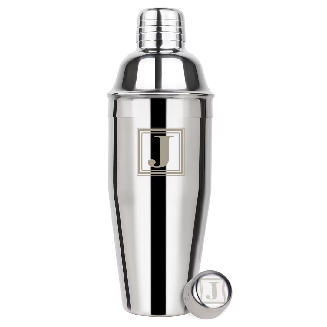Lexenic Cocktail Shaker 24oz - Monogramm Initials Design Martini Shaker - 304 Stainless Steel Bar Shaker for Margarita,Mojito-Perfect Personalized Gift for Friend,Husband -J