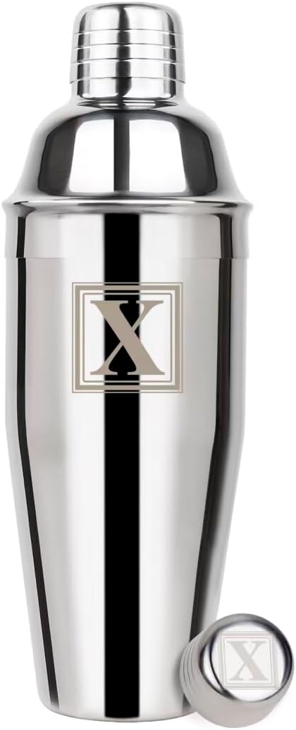 Lexenic Cocktail Shaker 24oz - Monogramm Initials Design Martini Shaker - 304 Stainless Steel Bar Shaker for Margarita,Mojito-Perfect Personalized Gift for Friend,Husband -X
