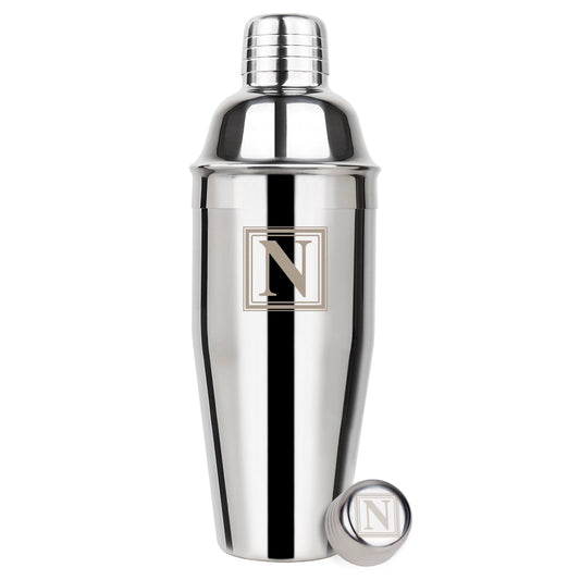 Lexenic Cocktail Shaker 24oz - Monogramm Initials Design Martini Shaker - 304 Stainless Steel Bar Shaker for Margarita,Mojito-Perfect Personalized Gift for Friend,Husband -N