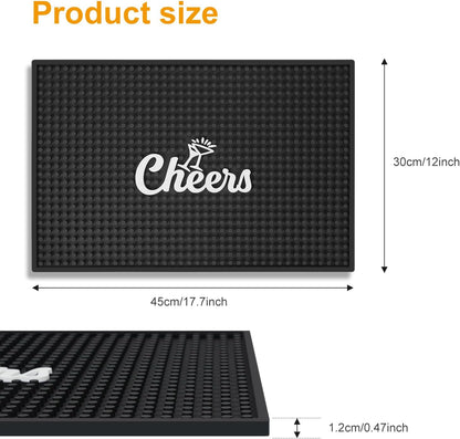 Lexenic Cheers Bar Mat for Home Bar, Retro Quick-Drying Water-Draining Rubber Mat for Kitchen Bar Countertops, Personalized Custom Cocktail Coffee Bar Mat Spill Mat