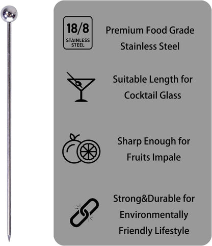 Lexenic 4.3" Metal Cocktail Picks 12Pack+Holder Kit,Premium 304 Stainless Steel Reusable Appetizer Skewers Set for Sandwiches, BBQ Snacks, Cocktails. (4.3 inch)