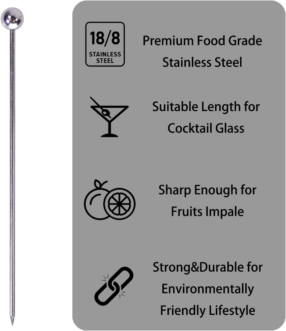 Lexenic 4.3" Metal 4 Styles Cocktail Picks 12Pack+Holder Kit,Premium 304 Stainless Steel Reusable Appetizer Skewers Set for Sandwiches, BBQ Snacks, Cocktails. (4.3 inch)