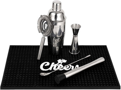 Lexenic Professional Starter Bartender Kit Cocktail Shaker Set,6 Piece - Home Bar Tool Set - Drink Mixer Kit with Accessory Tools: Bar Mat,Martini Shaker, Jigger, Strainer, Bar Spoon, Muddler
