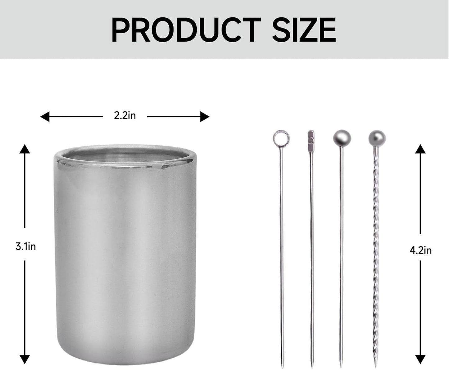 Lexenic 12Pack Metal Cocktail Picks + Holder Kit, Premium 304 Stainless Steel Cocktail Toothpicks,Reusable Skewers,Garnish Picks, Martini Picks for Olives Appetizers Fruit (4 Styles Silvery)