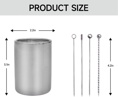 Lexenic 12Pack Metal Cocktail Picks + Holder Kit, Premium 304 Stainless Steel Cocktail Toothpicks,Reusable Skewers,Garnish Picks, Martini Picks for Olives Appetizers Fruit (4 Styles Silvery)