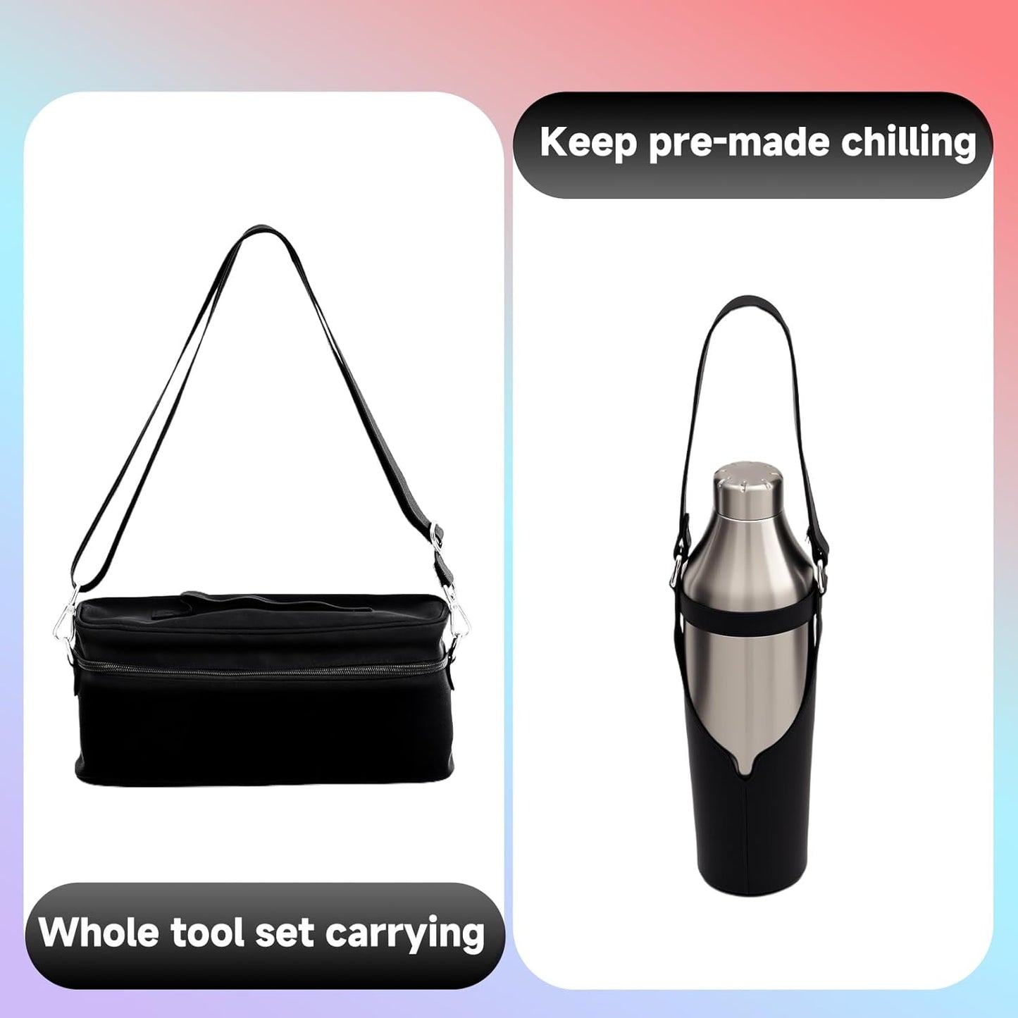 Lexenic Portable Cocktail Shaker Set,Premium Stainless Steel Vacuum Insulated Martini Shaker Kit,Bartender Kit Camping Cocktail Set for Beach,Poolside,Dinners,Parties,Weddings,Outdoor Activities