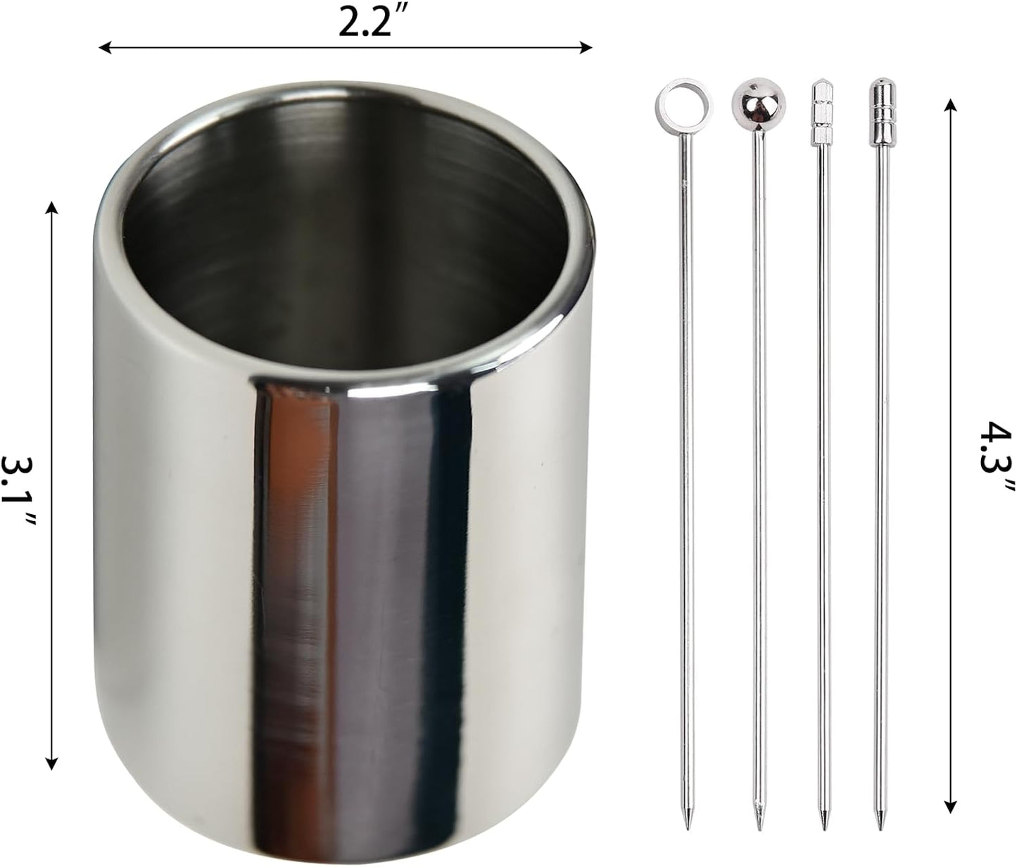 Lexenic 4.3" Metal 4 Styles Cocktail Picks 12Pack+Holder Kit,Premium 304 Stainless Steel Reusable Appetizer Skewers Set for Sandwiches, BBQ Snacks, Cocktails. (4.3 inch)