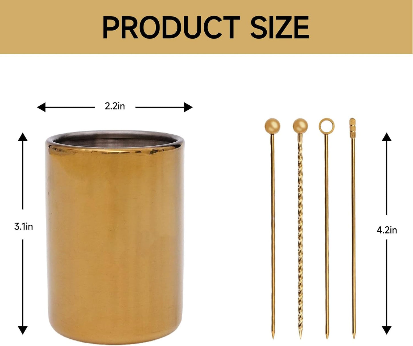 Lexenic 12Pack Metal Cocktail Picks + Holder Kit, Premium 304 Stainless Steel Cocktail Toothpicks,Reusable Skewers,Garnish Picks, Martini Picks for Olives Appetizers Fruit (12 Threads Golden)