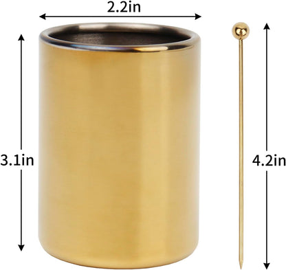 Lexenic 4.3" Gold Metal Cocktail Picks 12Pack+Holder Kit,Premium 304 Stainless Steel Reusable Appetizer Skewers Set for Sandwiches, BBQ Snacks, Cocktails. (4.3 inch)