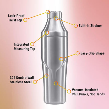 Lexenic 24oz Personalized Double Wall Cocktail Shaker - Monogramm Initials Martini Shaker-Insulated Keep Drinks Chilled -No Stuck Twist Lid,Built-in Strainer - Premium Stainless Steel Drink Shaker -D