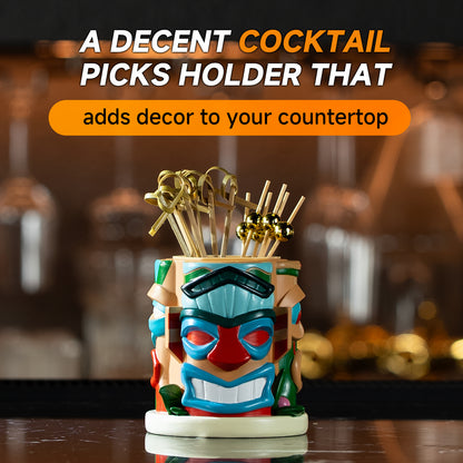 Lexenic Unique Cocktail Picks for Drinks with Tiki Style Holder, 4.3’’ Stainless Steel Cocktail Sticks Martini Picks with Fancy Holder Set for Bars,Restaurants,Sandwiches,Fruits,BBQ-12 Pack