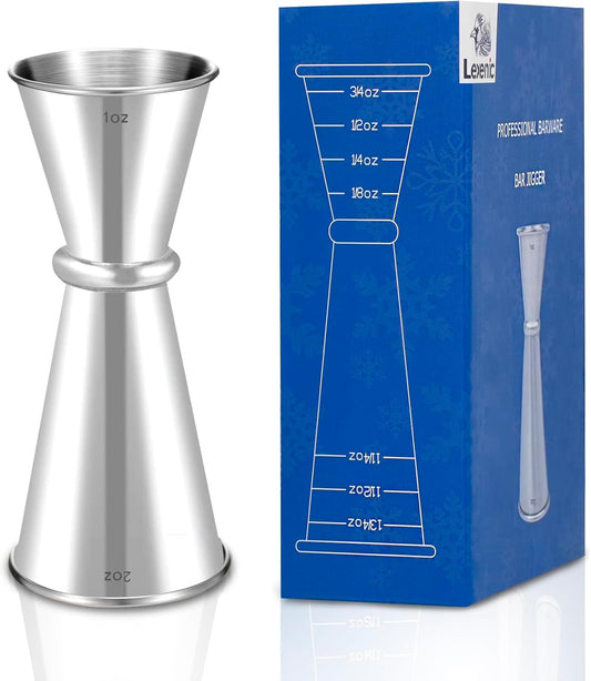 Lexenic 2oz 1oz Premium Japanese Jigger with 7 Measurements Inside for Bartender, 304 Stainless Steel Heavy-Duty Jigger, Bar Accessories for The Home Bar Set (Pack 1)
