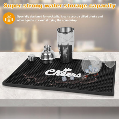 Lexenic Cheers Bar Mat for Home Bar, Retro Quick-Drying Water-Draining Rubber Mat for Kitchen Bar Countertops, Personalized Custom Cocktail Coffee Bar Mat Spill Mat