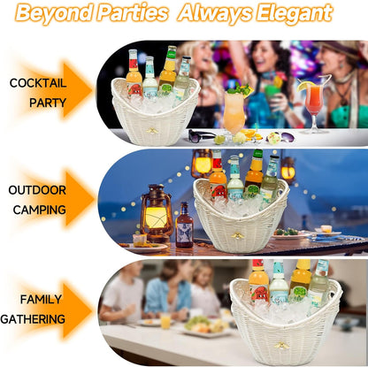 Lexenic Ice Bucket with Handle Hole, Woven and Acrylic Double Layer Basket Design, 4L Champagne Wine Ice Bucket for Cocktail Bar, Parties- Anti Frozen Hands Anti Water Leakage (Plastic-White)