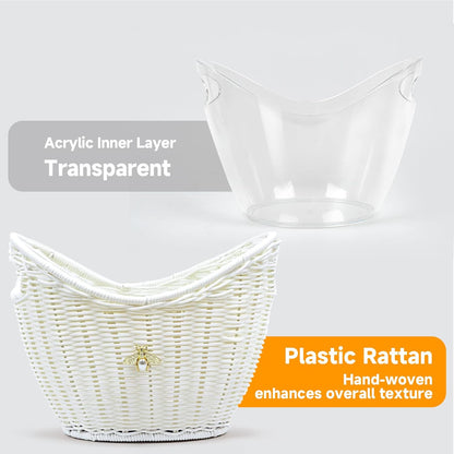 Lexenic Ice Bucket with Handle Hole, Woven and Acrylic Double Layer Basket Design, 4L Champagne Wine Ice Bucket for Cocktail Bar, Parties- Anti Frozen Hands Anti Water Leakage (Plastic-White)